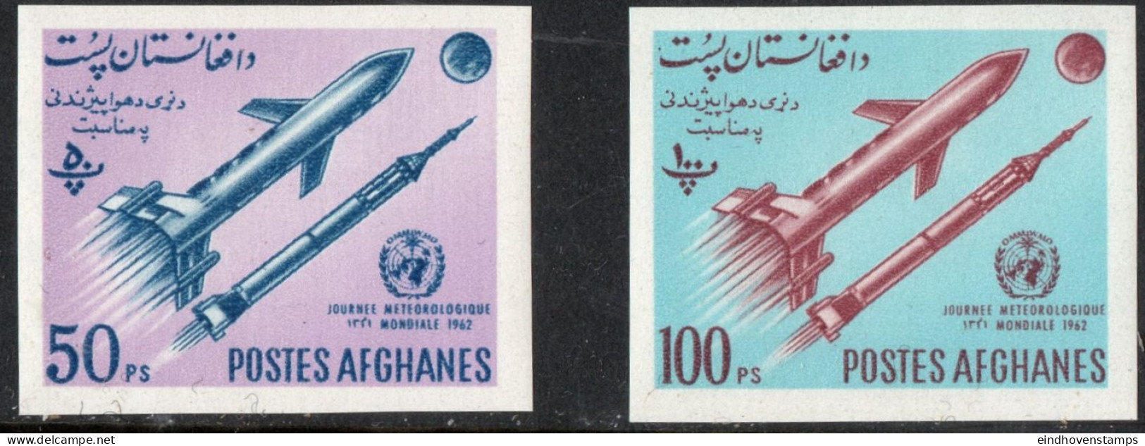 Afghanistan 1962 Meteorology Day Imperforated 2 Values, Weather, Rocket - Asia