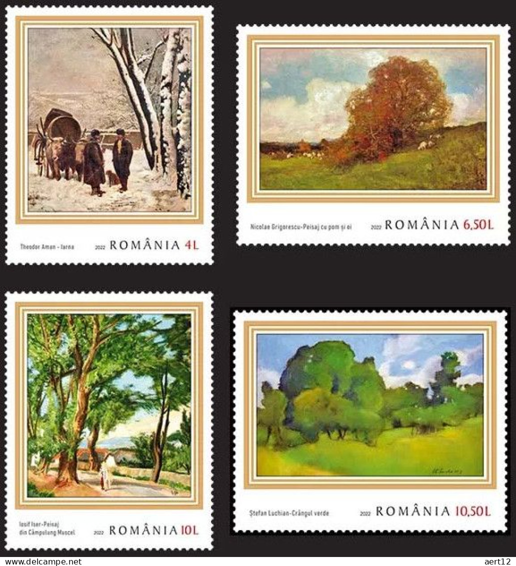 2022, Romania, Seasons In Romanian Painting, Art, Landscapes, Paintings, Trees, 4 Stamps, MNH(**), LPMP 2398 - Neufs