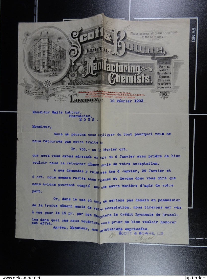 Scott & Bowne Manufacturium Chemists London 1903  /54/ - Ver. Königreich