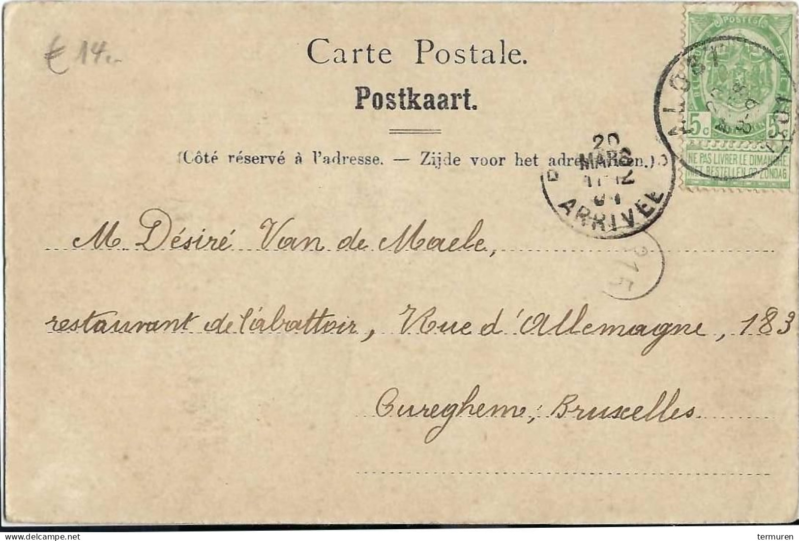 Wieze :Les Environs D'Alost -Le Chateau De Wieze , Verstuurd 1901 Naar Restaurant De L'abattoir In Anderlecht - Lebbeke