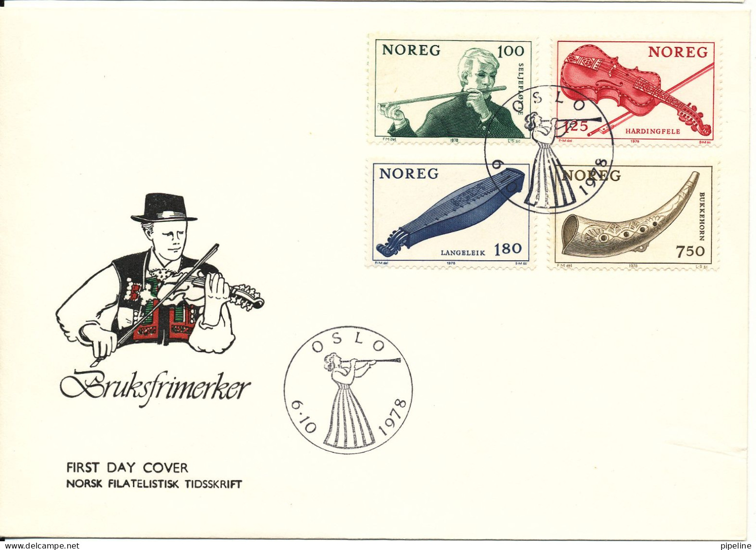 Norway FDC 6-10-1978 Norwegian Folk Musical Instruments Complete With Cachet - FDC