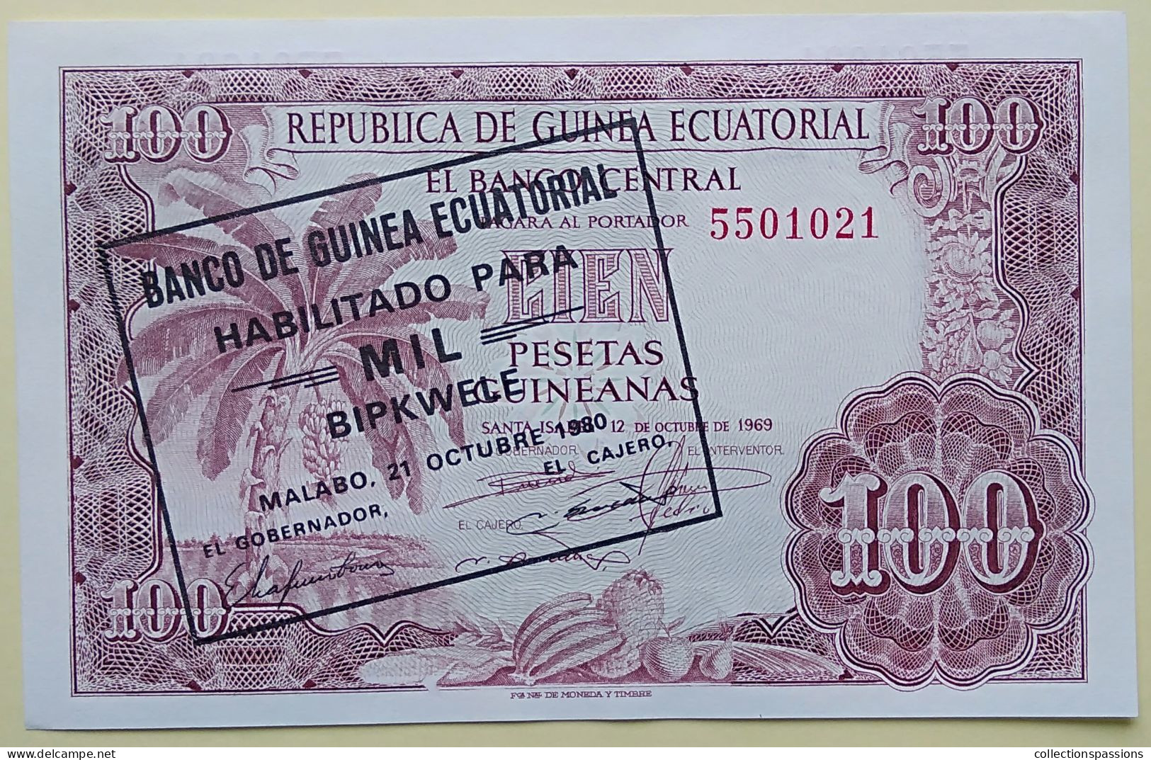 GUINEE EQUATORIALE - Billet De 1000 Bipkwele Sur 100 Pesetas. 21-10-1980. Pick: 18. NEUF - Equatoriaal-Guinea