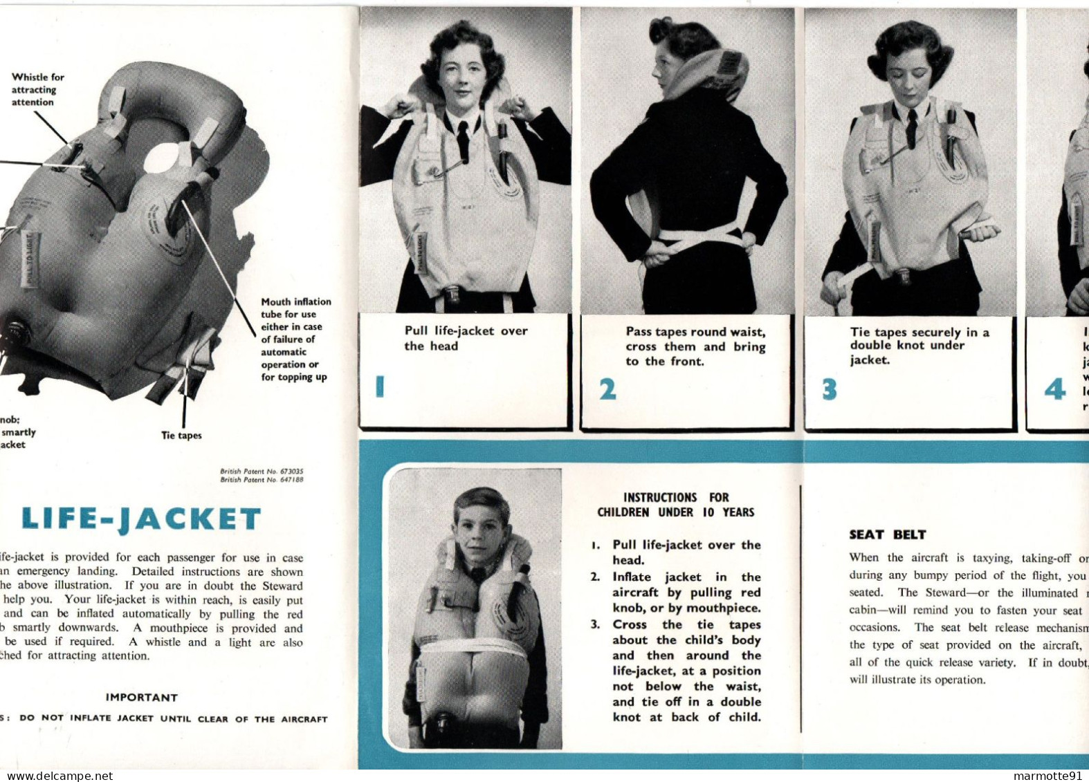 SAFETY LEAFLET GILET SAUVETAGE BROCHURE SECURITE AVIATION BRITISH AIRWAYS BOAC - Safety Cards