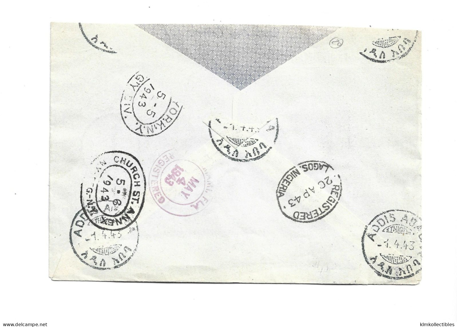 ETHIOPIA - 1943 AIRMAIL COVER ADDIS ABABA TO USA - NICE VERSO TRANSIT - Ethiopia