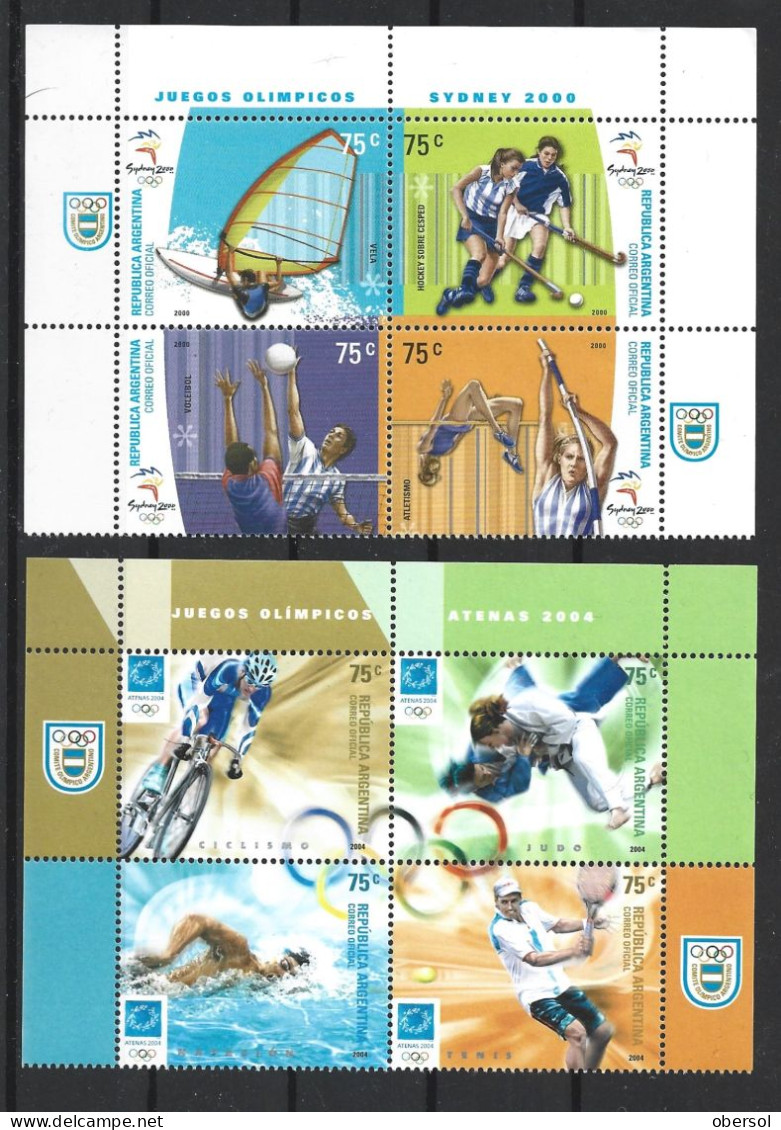 Argentina 2000, 2004 Sydney Athens Olympics Complete Two Sets MNH (8 Stamps) - Unused Stamps