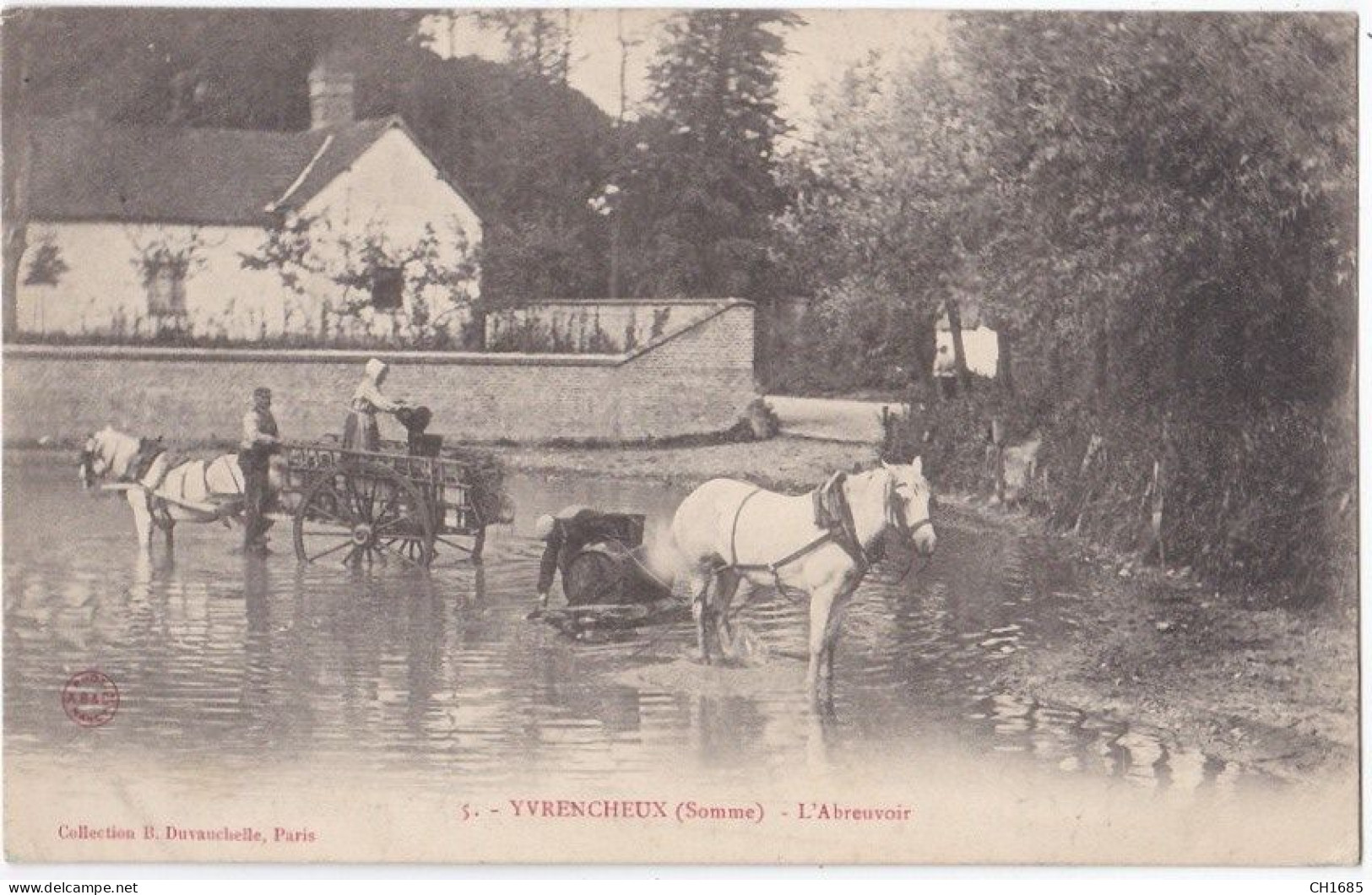 SAINT-RIQUIER -YVRENCHEUX (80) Ravitaillement De L'eau à L'abreuvoir . Attelage . Charette - Saint Riquier