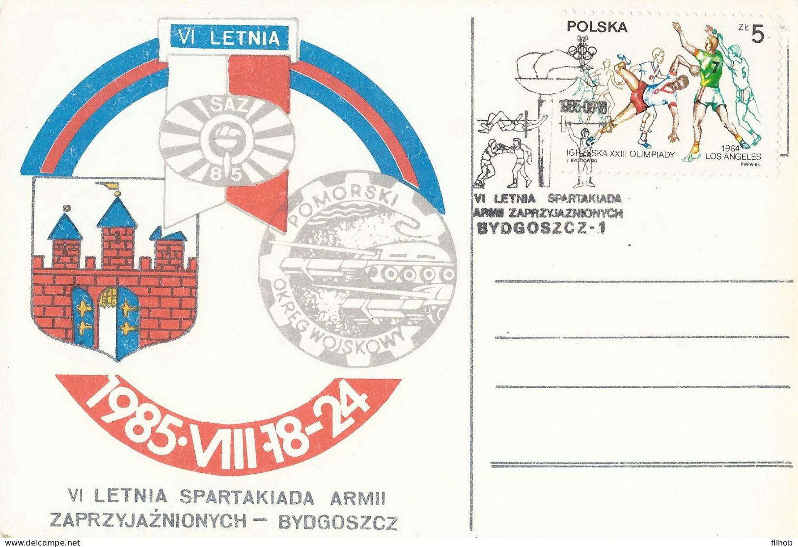 Poland Postmark D85.08.18 BYDGOSZCZ.04: Sport Army Spartakiad Boxing, Weightlifting, High Jump (analogous) - Stamped Stationery