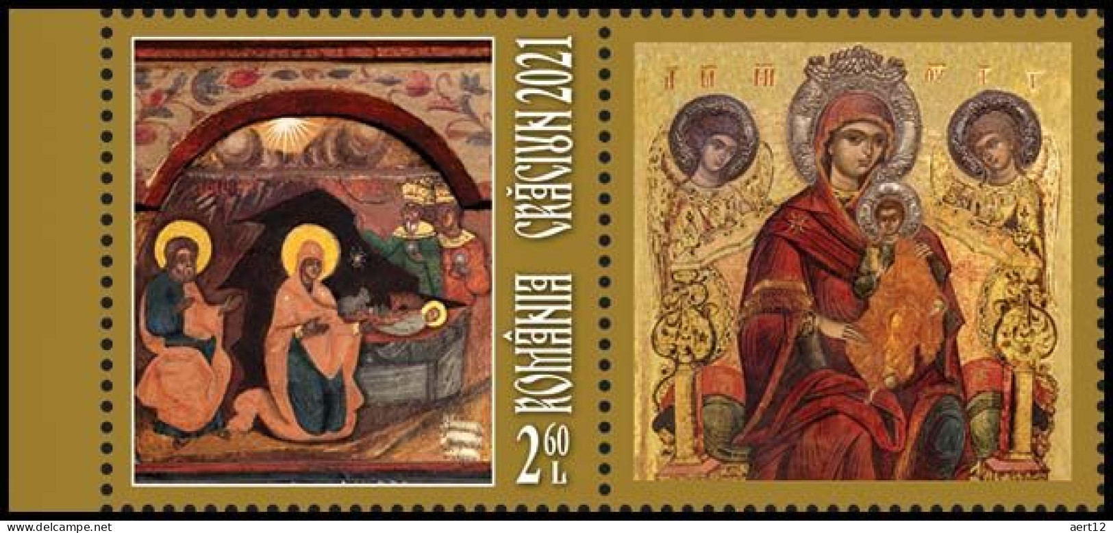2021, Romania, Christmas, Religion, Painting, Icon, 1 Stamps+Label, MNH(**), LPMP 2346 - Ongebruikt