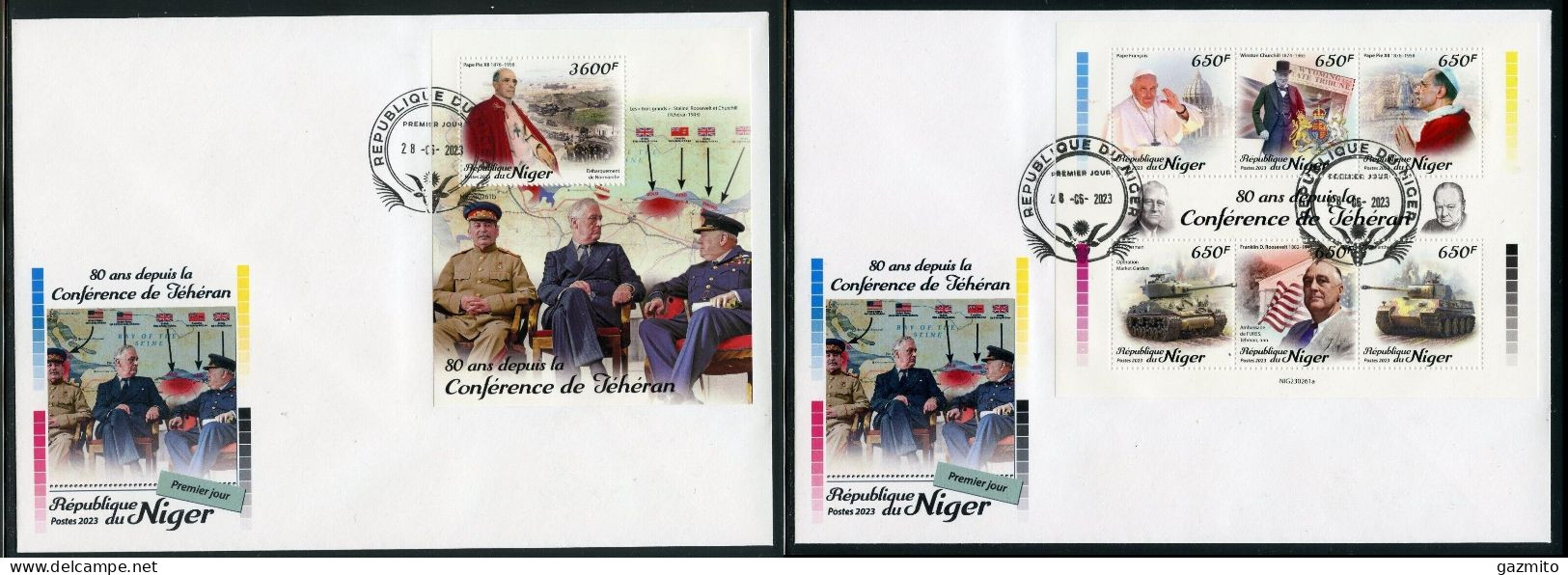 Niger 2023, WWII, Tehran Conference, Churchill, Popes, 4val In BF+BF In 2FDC - Kennedy (John F.)