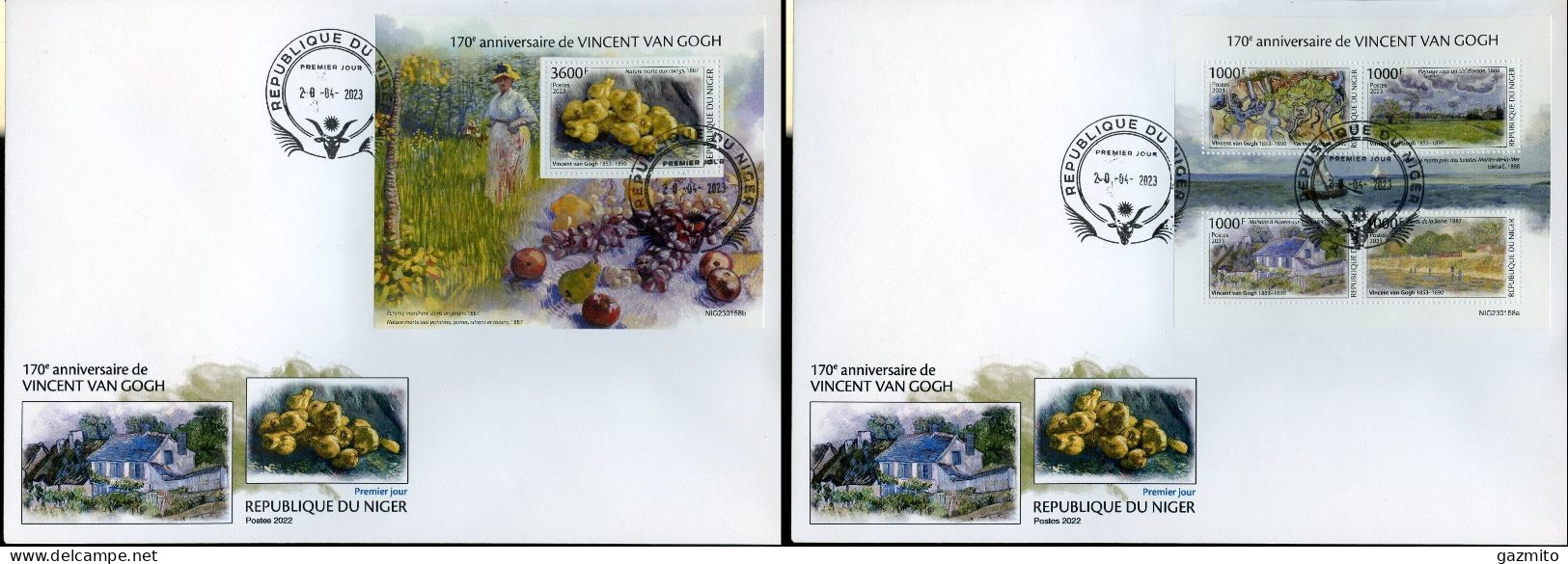 Niger 2023, Art, Van Gogh, 4val In BF+BF In 2FDC - Moderne