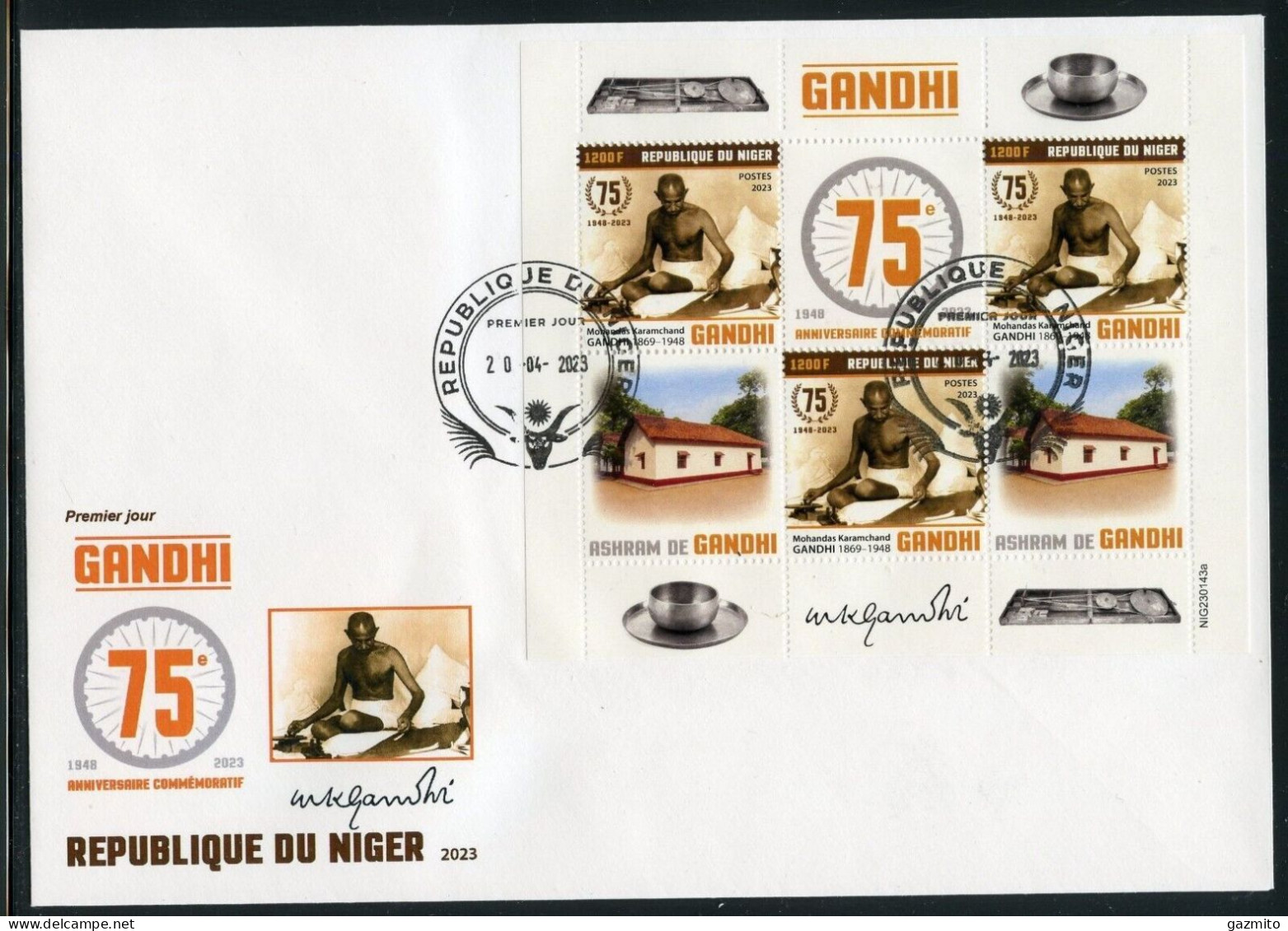 Niger 2023, Gandhi, 3val In BF In FDC - Mahatma Gandhi