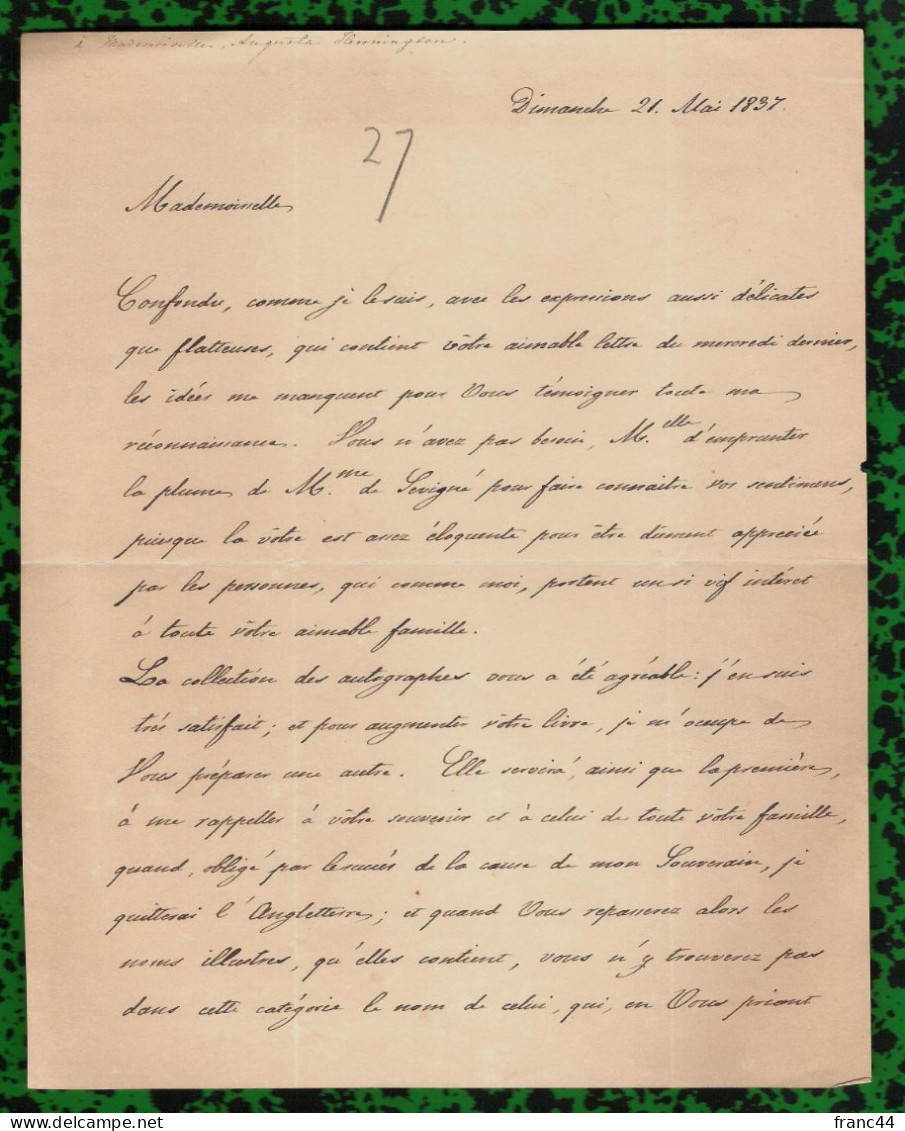 1837 - L.A.S. Du Chevalier AZNAREZ, Agent Diplomatique Du Roi CHARLES V - Historische Personen