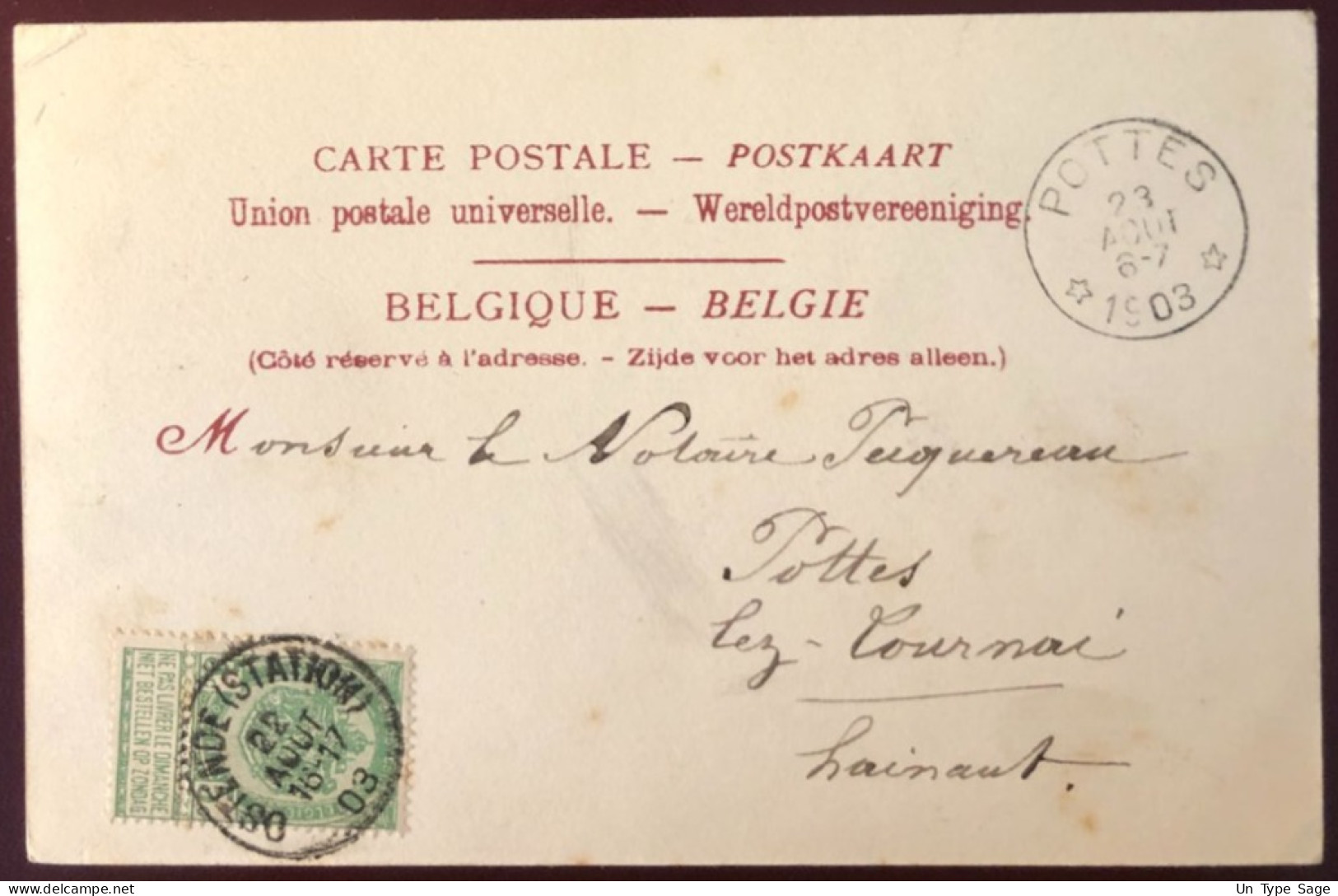 Belgique, Divers Sur CPA, Cachet Ostende (Station) 22.8.1903 - (N100) - Sellados Mecánicos