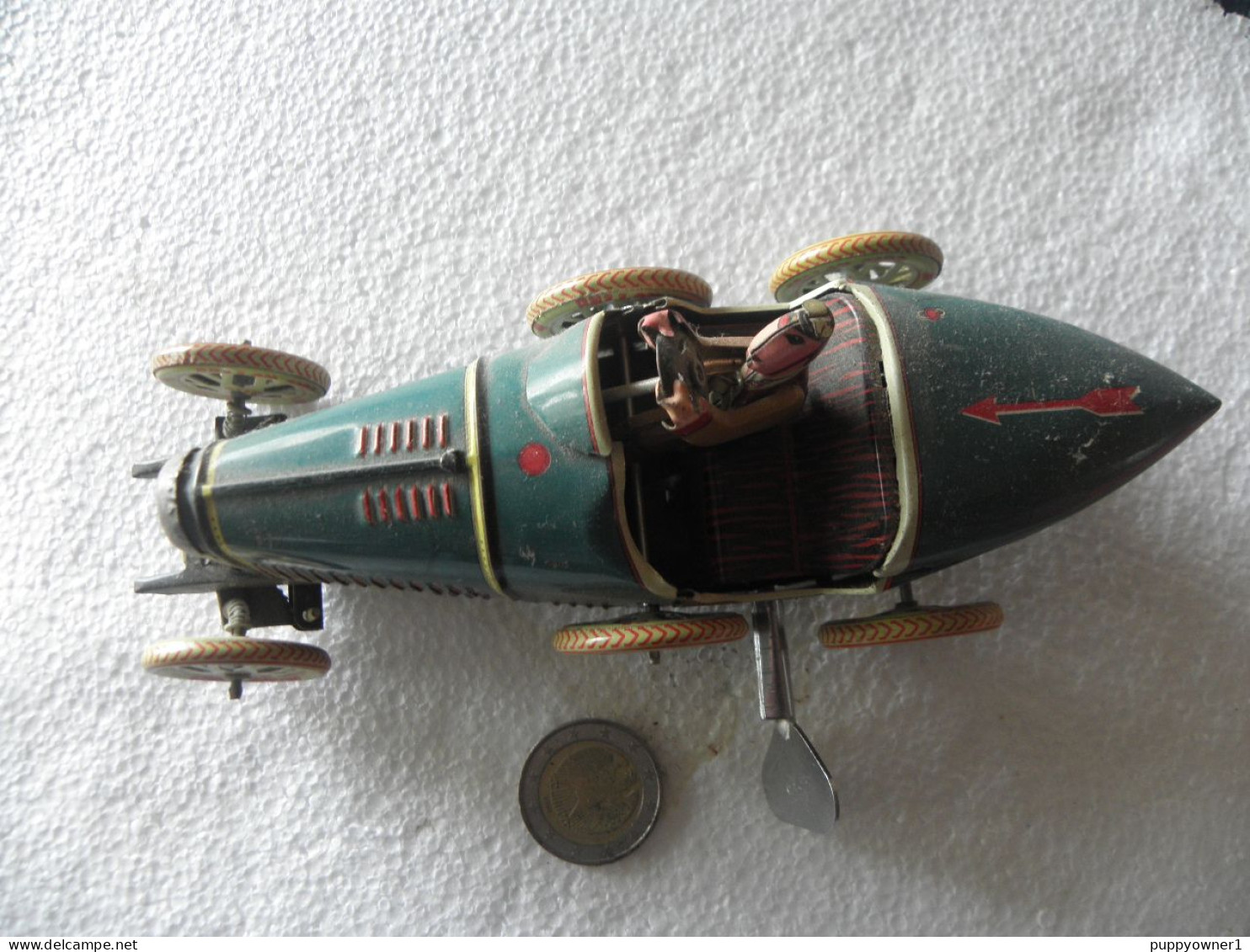 Vintage Reproduction De Voiture De Course Jouet En Tole Avec Cle  Longueur 18 Cm - Antikspielzeug