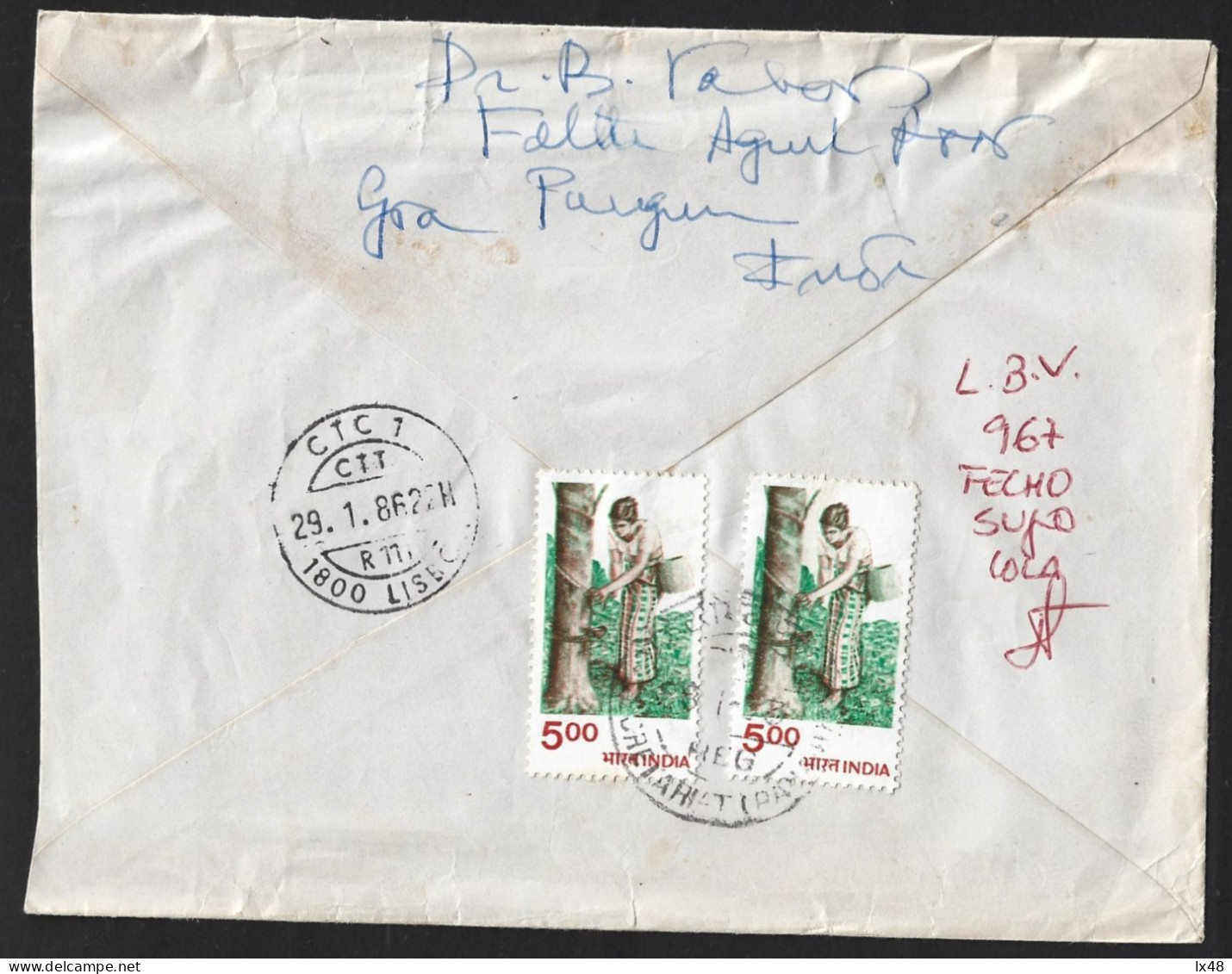 Registered Letter From India With Resin Collection Stamps. Letter With Dirty Clasp. Aangetekende Brief Uit India Met Ver - Briefe U. Dokumente