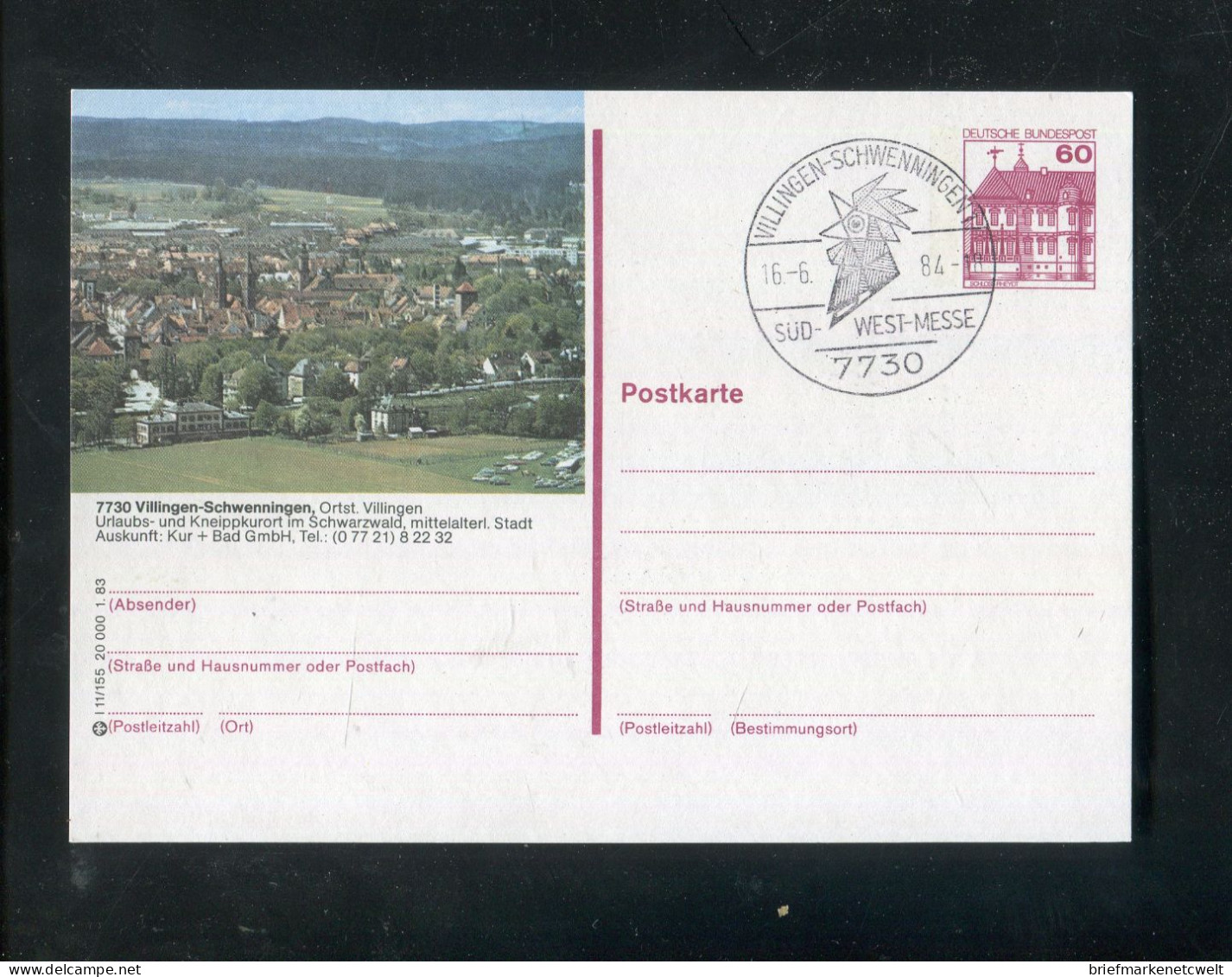 "BUNDESREPUBLIK DEUTSCHLAND" 1983, Bildpostkarte Mit Bildgleichem Stempel Ex "VILLINGEN-SCHWENNINGEN" (B0038) - Illustrated Postcards - Used