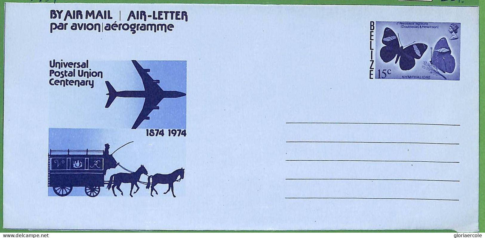 ZA1461 - BELIZE - POSTAL HISTORY -  AEROGRAMME 1974  UPU Nature BUTTERFLIES - Honduras Britannico (...-1970)