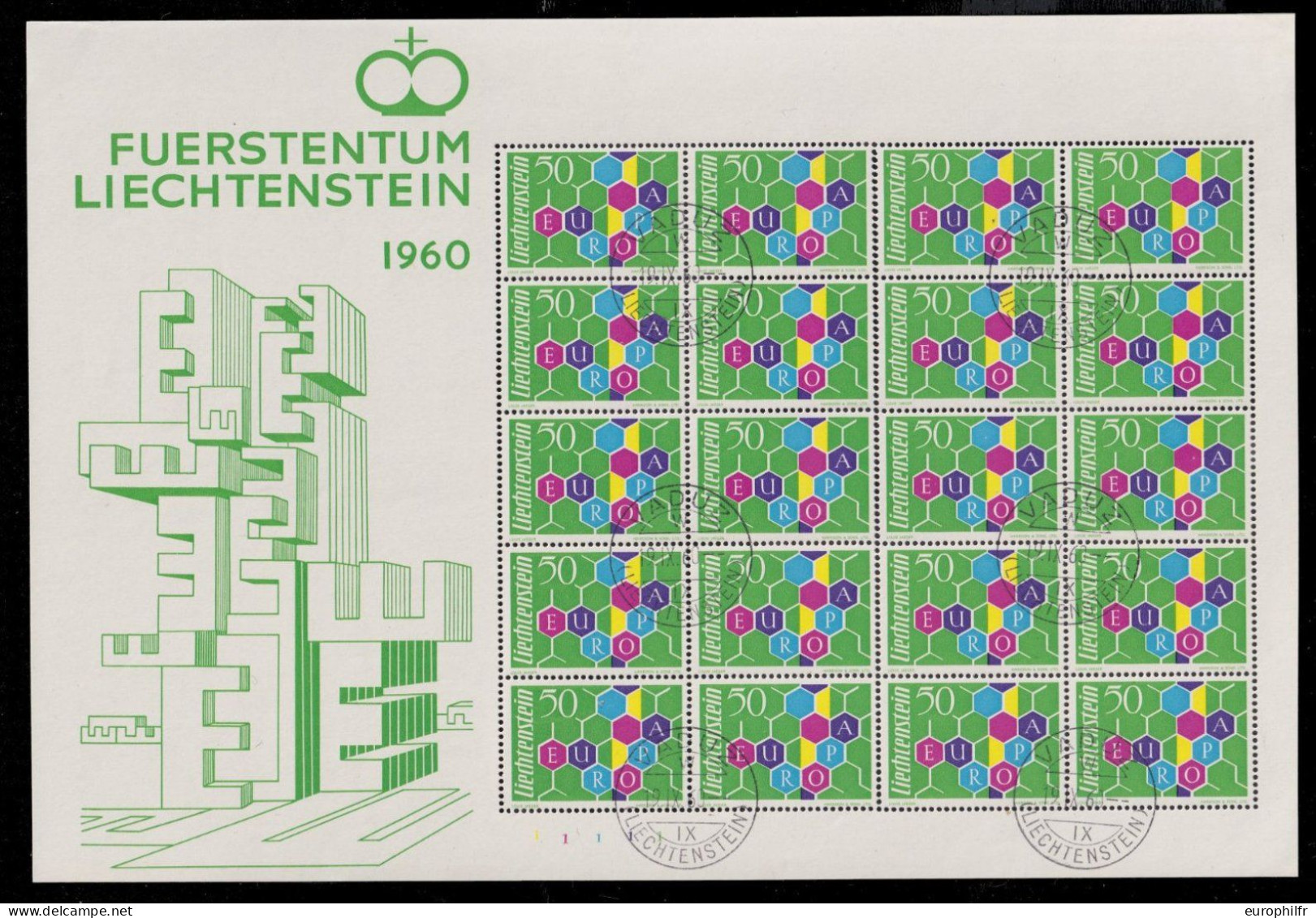 Le Très Recherché Bloc Europa Du Liechstenstein 1960 Oblitéré Vaduz 1er Jour 19-9-1960 TB état - 1960