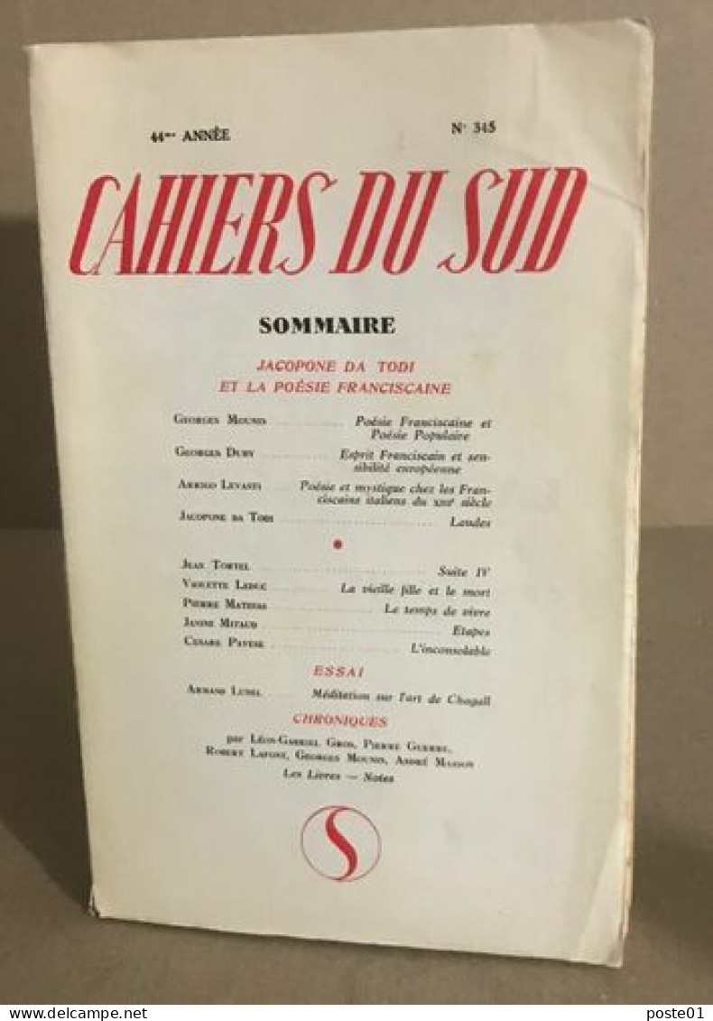 Cahiers Du Sud N° 345 / Jacopone Da Todi Et La Poésie Franciscaine - Non Classés