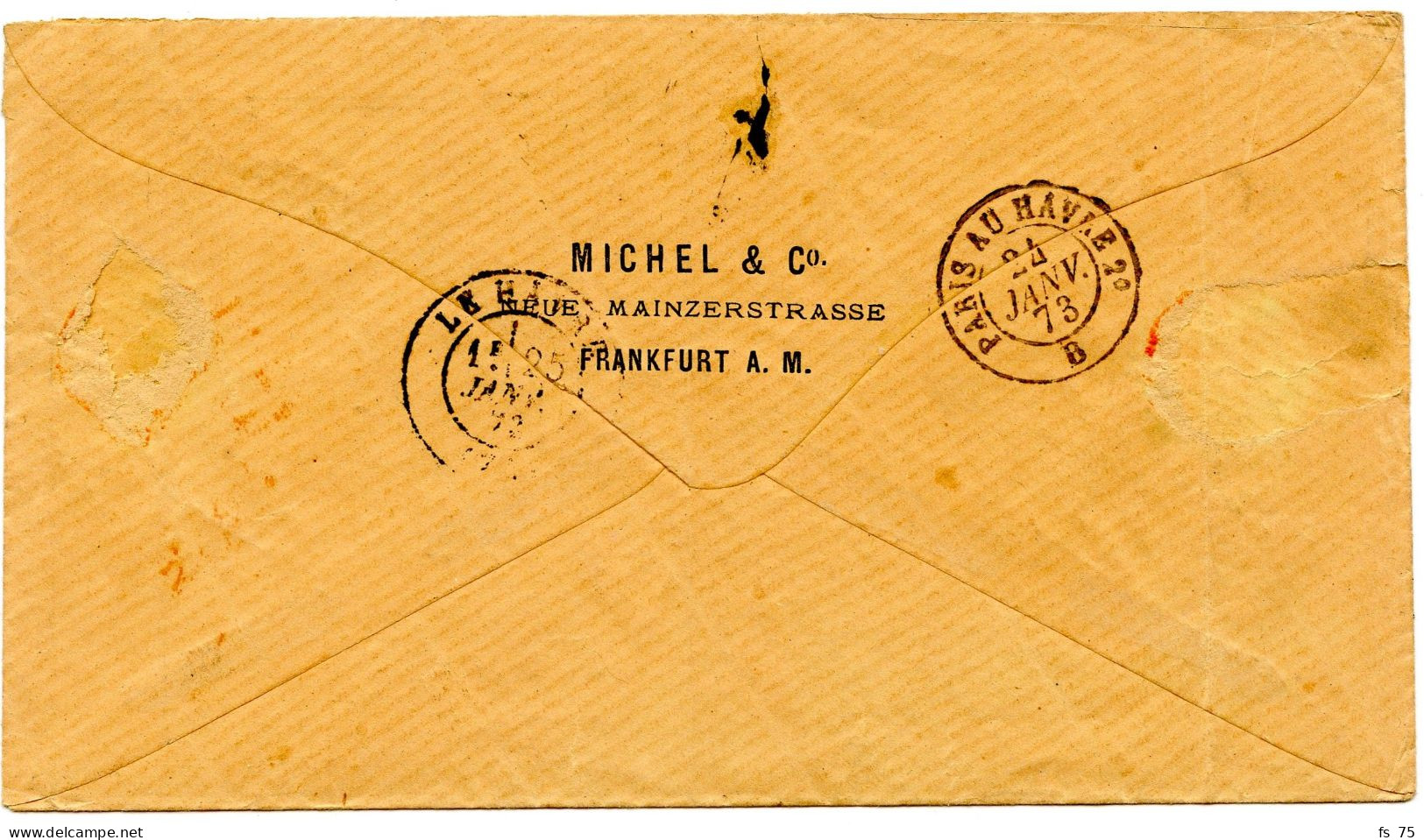 ALLEMAGNE - EMPIRE - 9 KR. SUR LETTRE DE FRANCFORT POUR LA FRANCE, 1873 - Briefe U. Dokumente