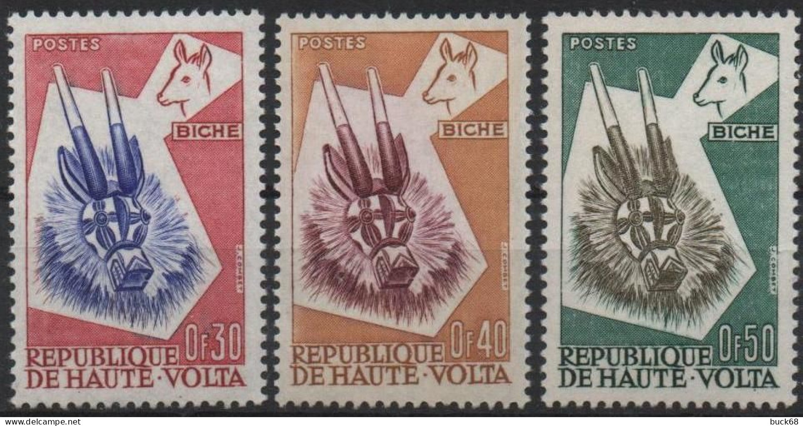 HAUTE-VOLTA  71 72 73 ** MNH Masque Mask Animal Phacochère 1960 - Haute-Volta (1958-1984)