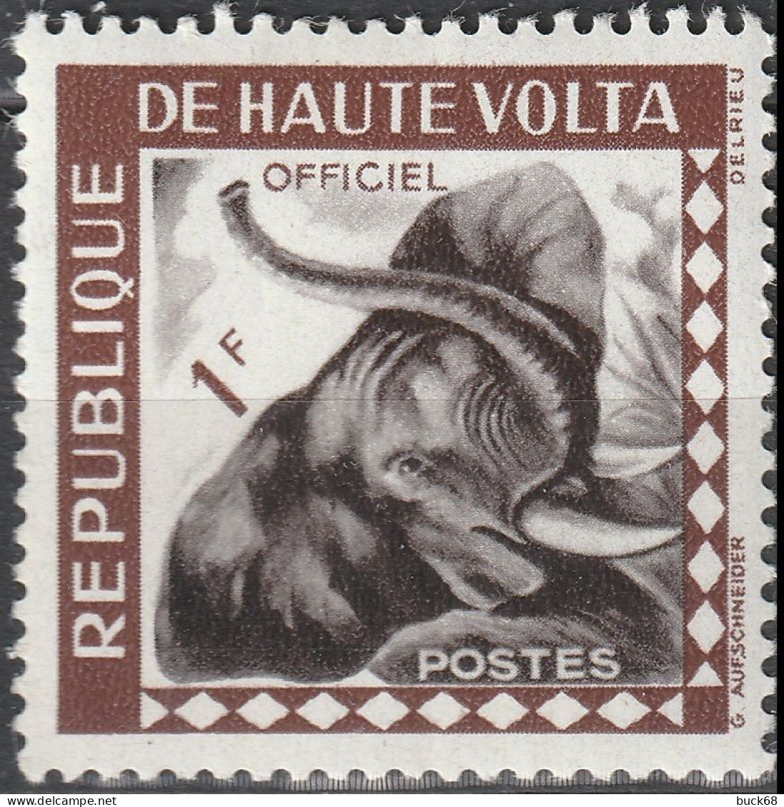 HAUTE-VOLTA Taxe 1 ** MNH Elephant Elefant Faune Tropicale Tête Trompe Déense Ivoire 1963 - Alto Volta (1958-1984)