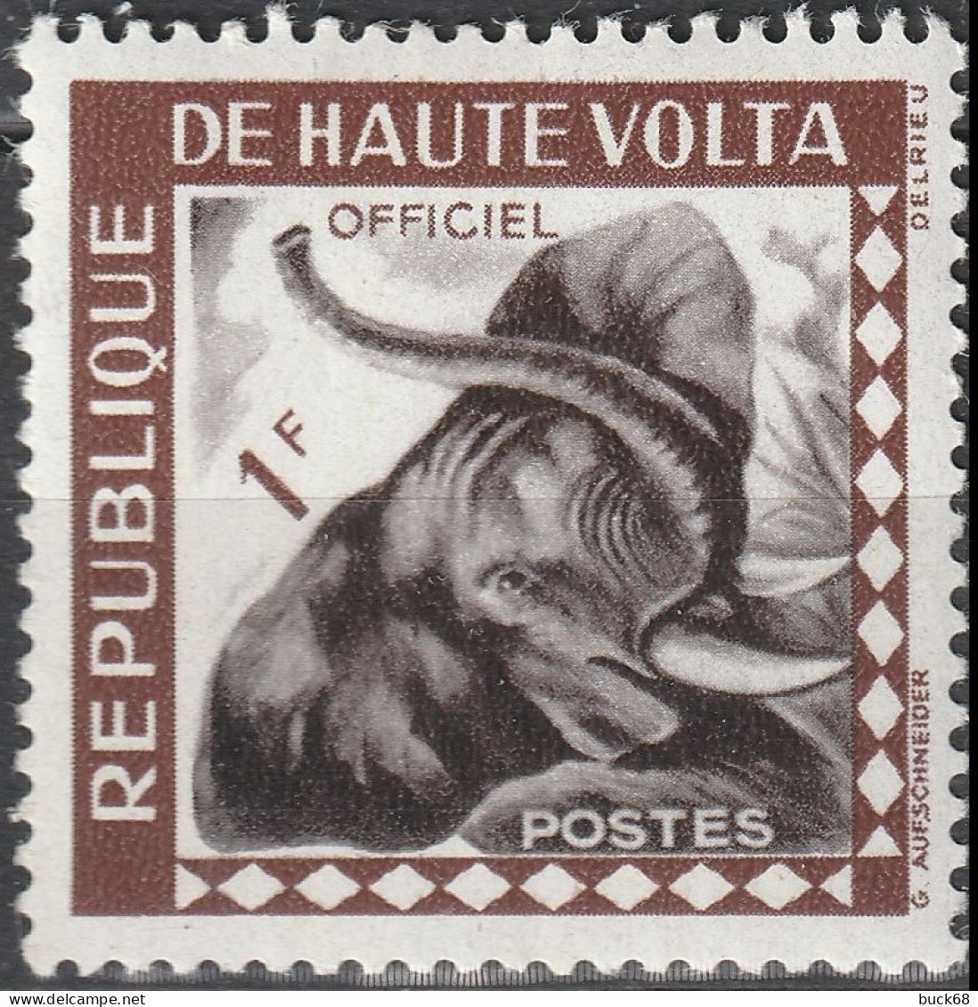 HAUTE-VOLTA Taxe 1 ** MNH Elephant Elefant Faune Tropicale Tête Trompe Déense Ivoire 1963 - Haute-Volta (1958-1984)