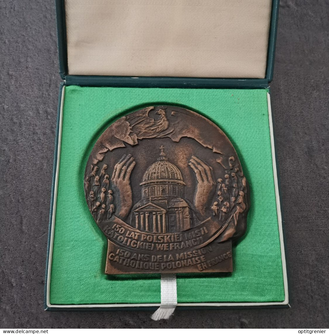 MEDAILLE 97*102mm 150 ANS MISSION CATHOLIQUE POLONAISE EN FRANCE / POLOGNE / 400g - Andere & Zonder Classificatie