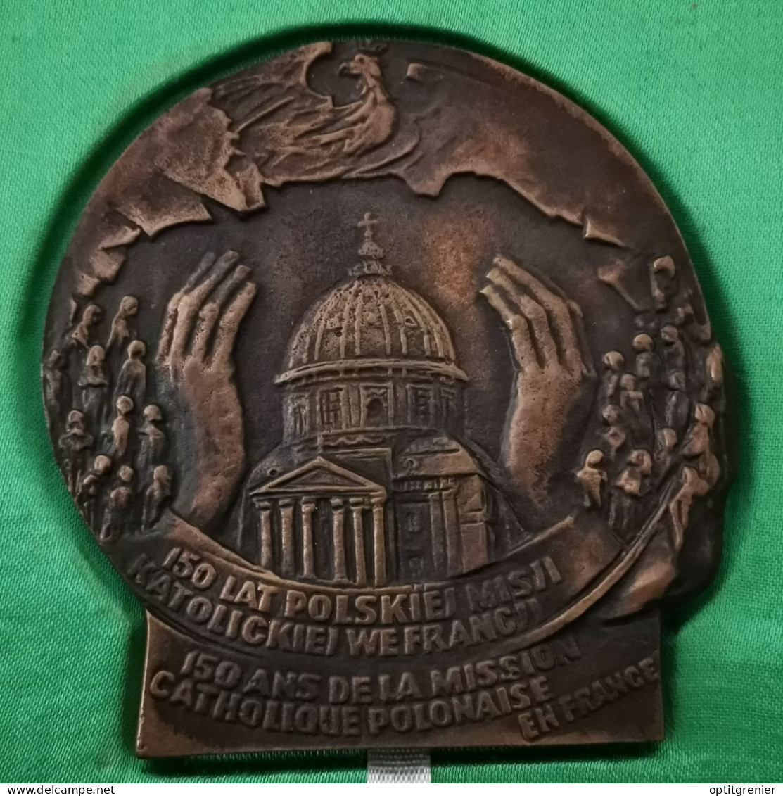 MEDAILLE 97*102mm 150 ANS MISSION CATHOLIQUE POLONAISE EN FRANCE / POLOGNE / 400g - Andere & Zonder Classificatie