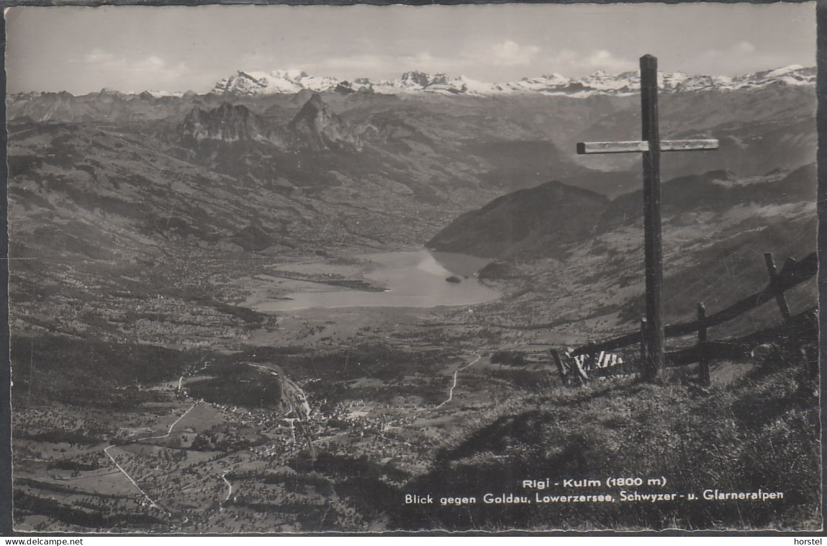 Schweiz - 6410 Rigi Kulm - Blick Gegen Goldau Lowerzersee - Schwyzer- Und Glarner Alpen - Gipfelkreuz - Nice Stamp 1950 - Vitznau