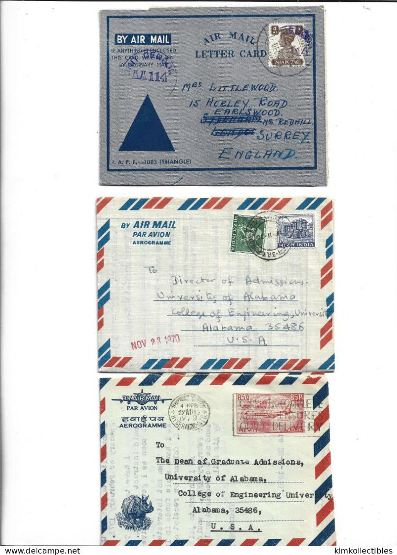 INDIA - LOT OF 3 AEROGRAMME AIRMAIL - CENSORED - Poste Aérienne