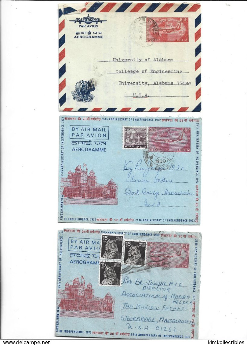 INDIA - LOT OF 3 AEROGRAMME AIRMAIL - FAUNA TIGER - Poste Aérienne