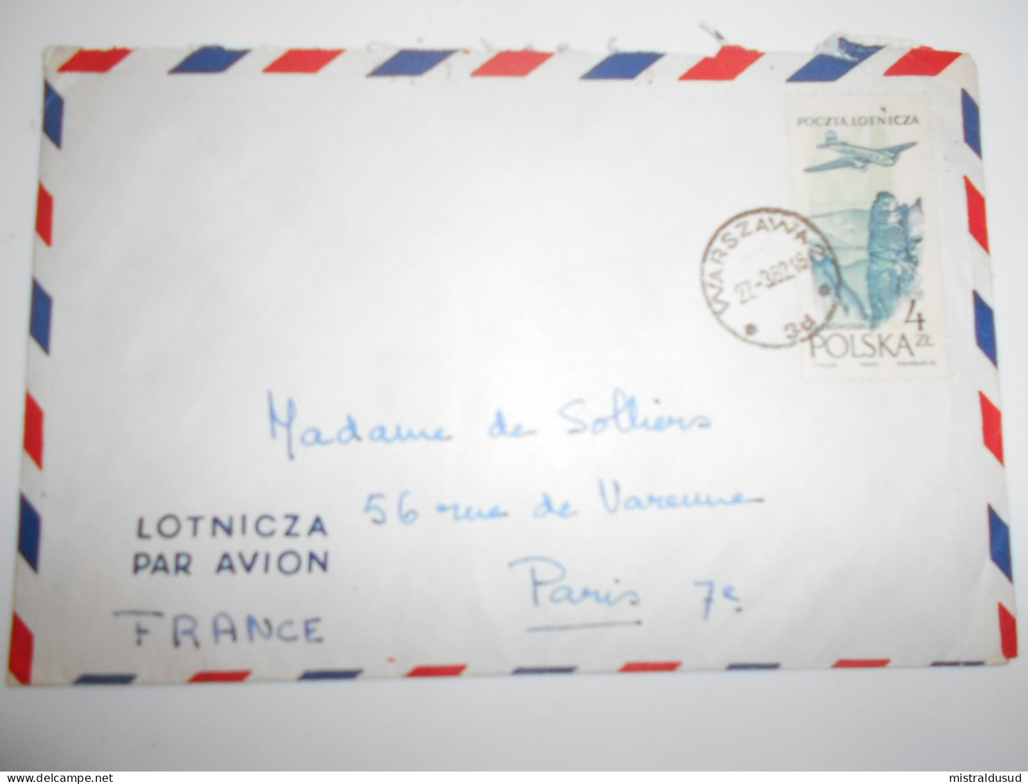 Pologne Poste Aerienne , Lettre De Warszawa 1962 Pour Paris - Vliegtuigen