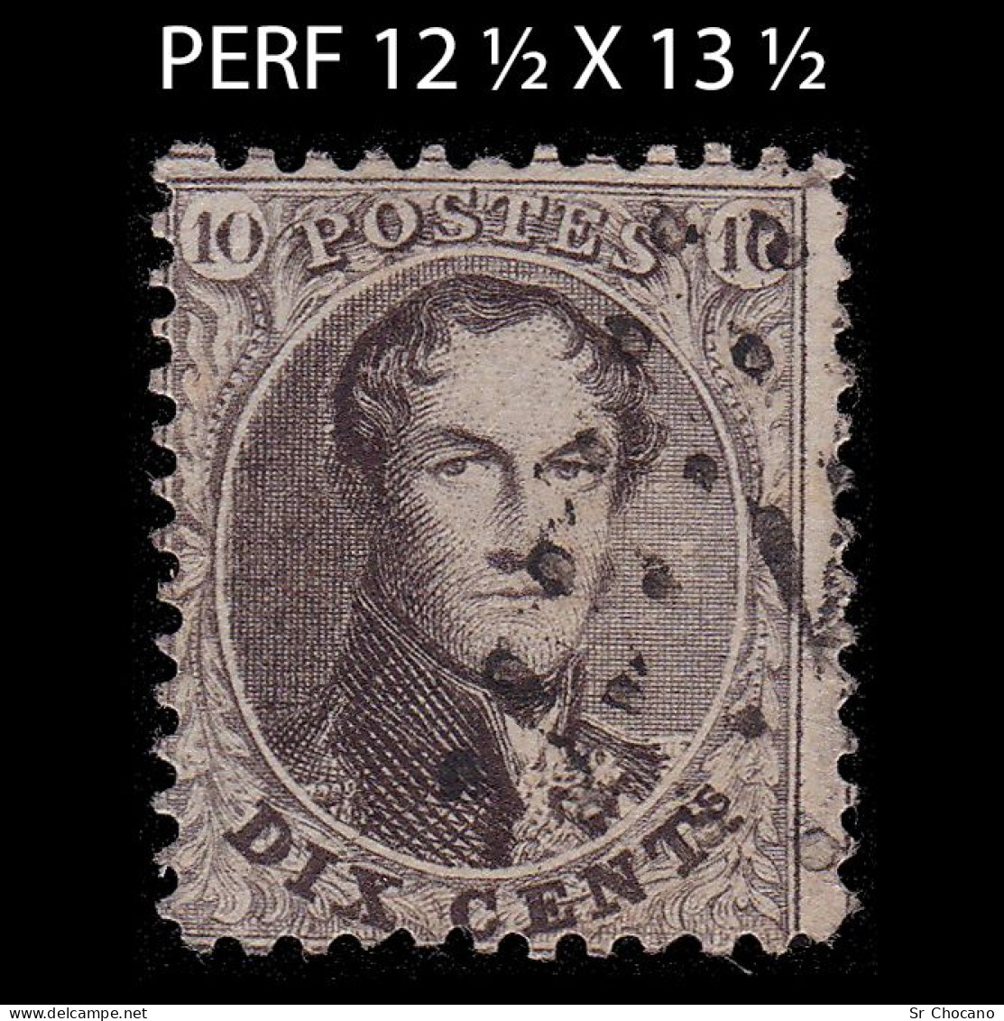 BELGIUM.1863.K.Leopold I.10c.YVERT 14C.CANCEL.PERF 12 ½ X 13 ½ - 1863-1864 Médaillons (13/16)