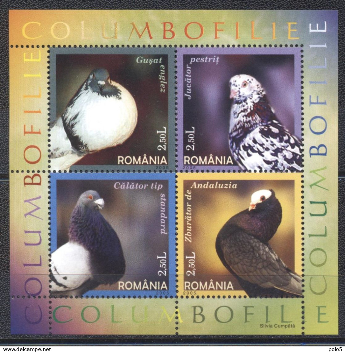 Romania 2005-Birds- Pigeons M/Sheet - Unused Stamps