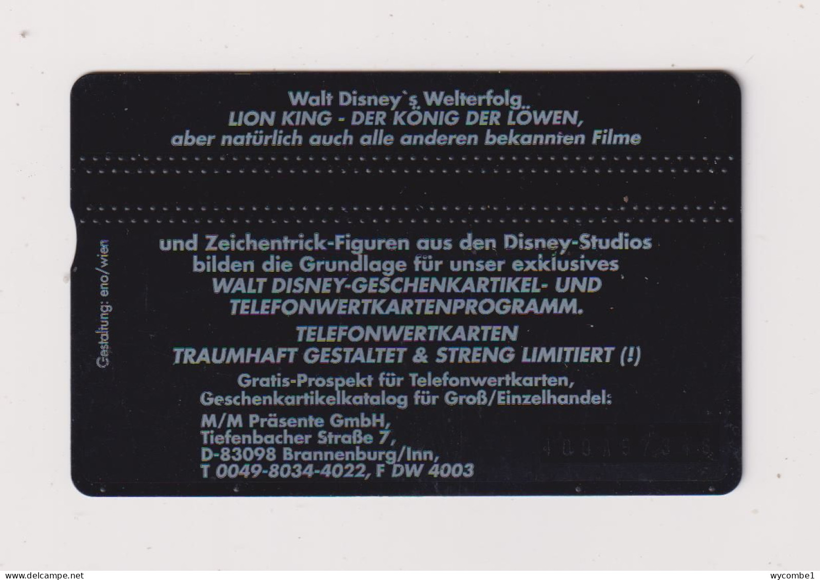 AUSTRIA -  Disney The Lion King Optical Phonecard - Oesterreich