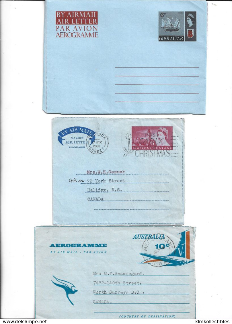 LOT OF 9  AEROGRAMME AIR LETTER AIRMAIL - GUINEE GUINEA ETHIOPIA USA LIBERIA GIBRALTAR AUSTRALIA UK - Altri (Aria)