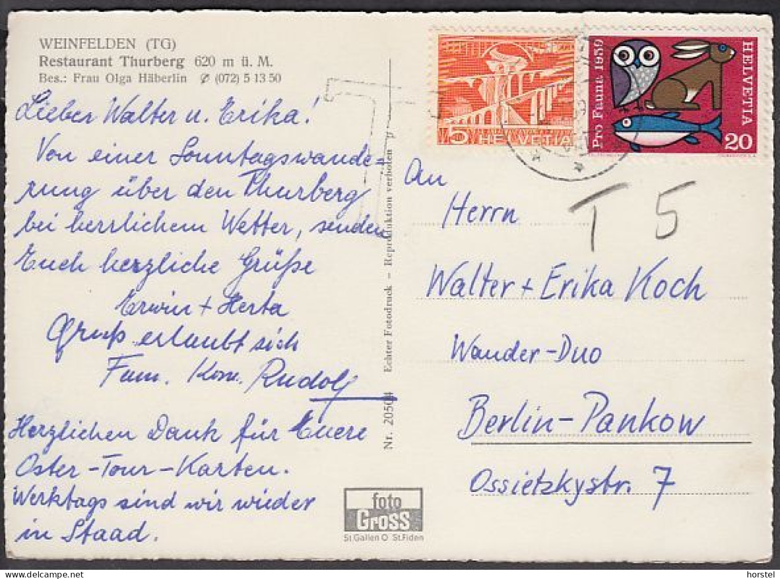 Schweiz - 8570 Weinfelden - Restaurant Thurberg - Terrasse Mit Aussicht - 2x Nice Stamps 1959 - Weinfelden