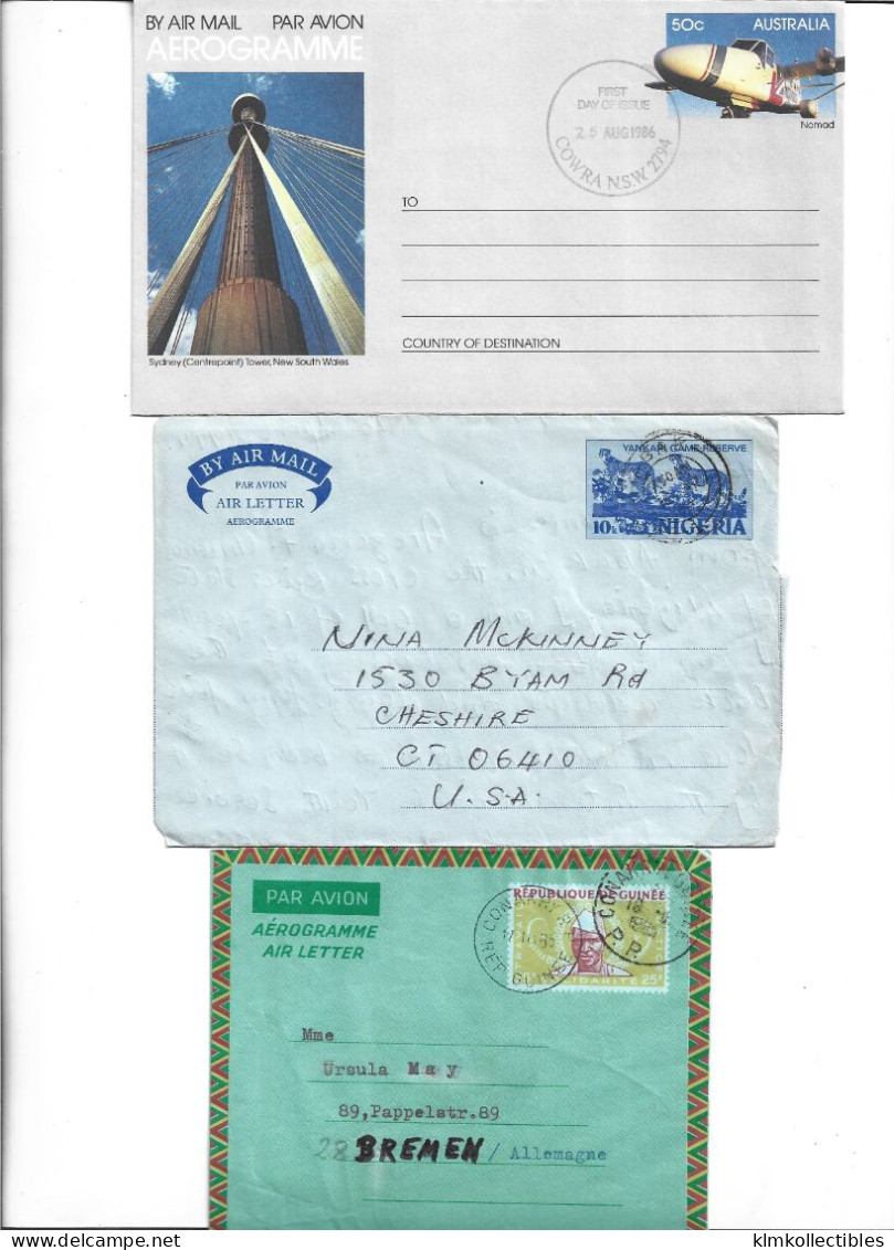 LOT OF 9  AEROGRAMME AIR LETTER AIRMAIL - GUINEE GUINEA ISRAEL AUSTRALIA NIGERIA GHANA SOUTHERN RHODESIA ZIMBABWE - Other (Air)