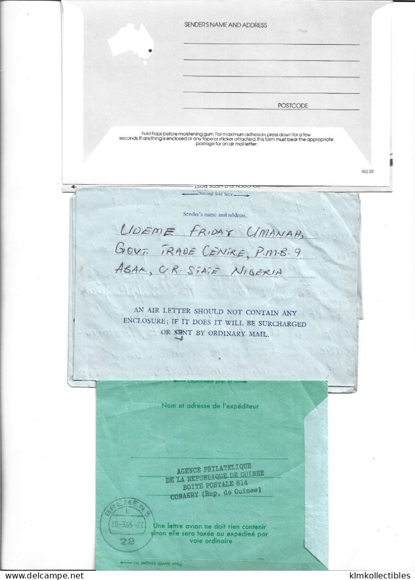 LOT OF 9  AEROGRAMME AIR LETTER AIRMAIL - GUINEE GUINEA ISRAEL AUSTRALIA NIGERIA GHANA SOUTHERN RHODESIA ZIMBABWE - Sonstige (Luft)