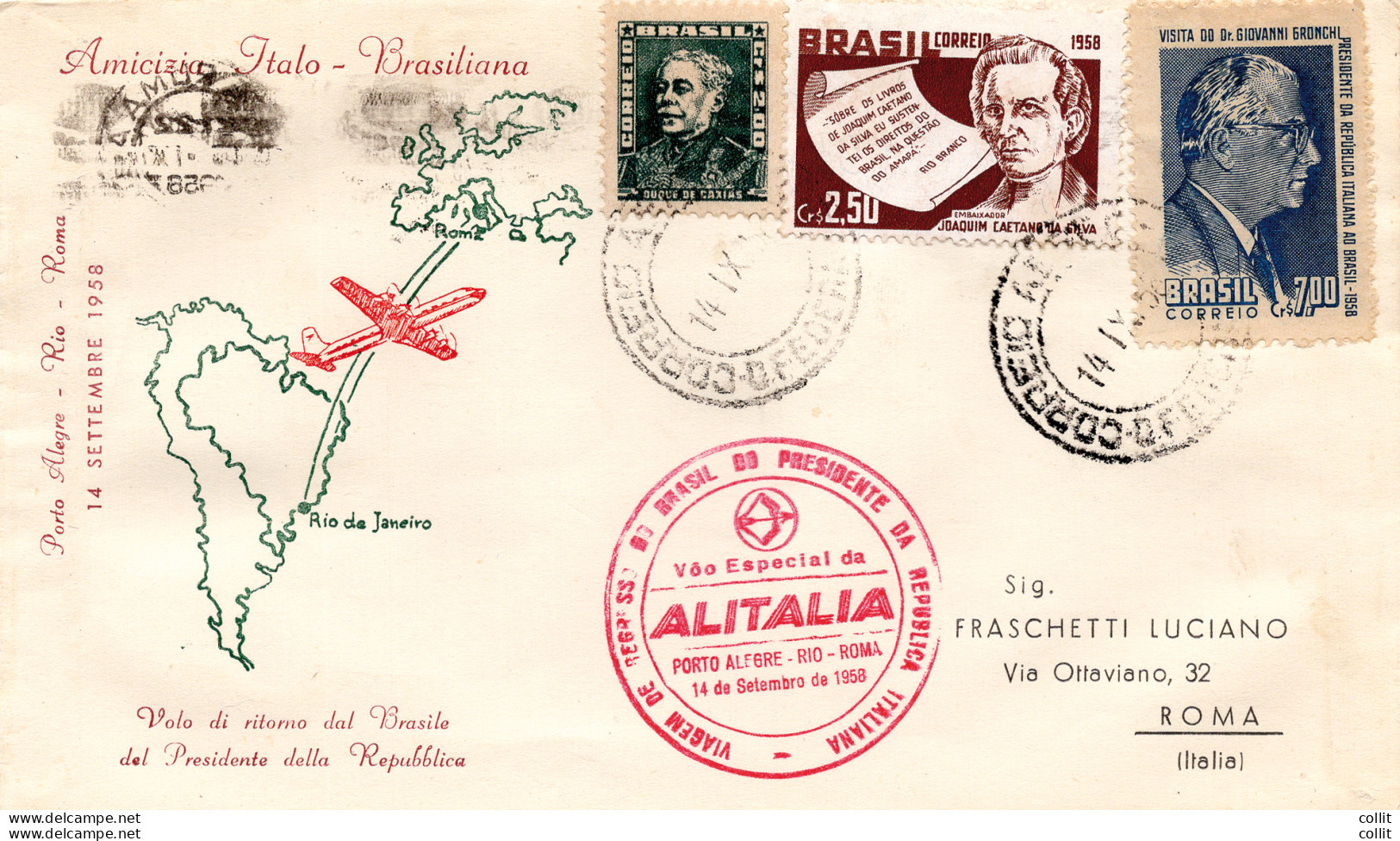 Alitalia Porto Alegre/Roma Del 14.9.58 - Aerogramma Inoltrato Con Volo - Airmail