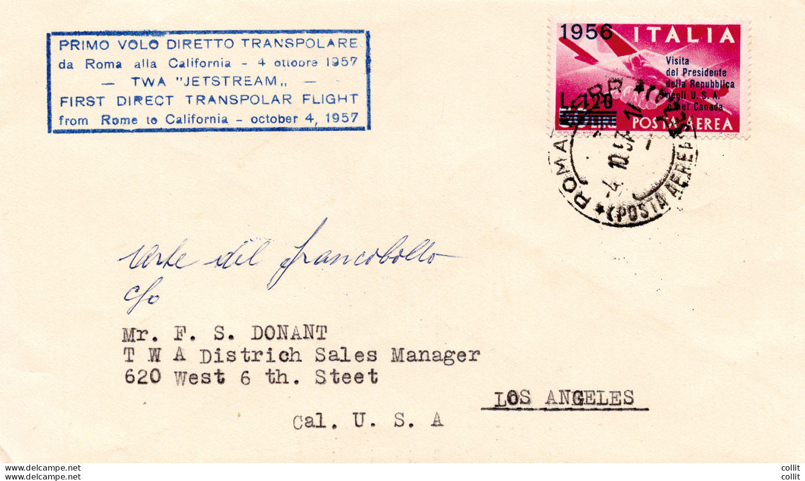 T.W.A. I° Volo Polare Roma/Los Angeles - Aerogramma - Airmail