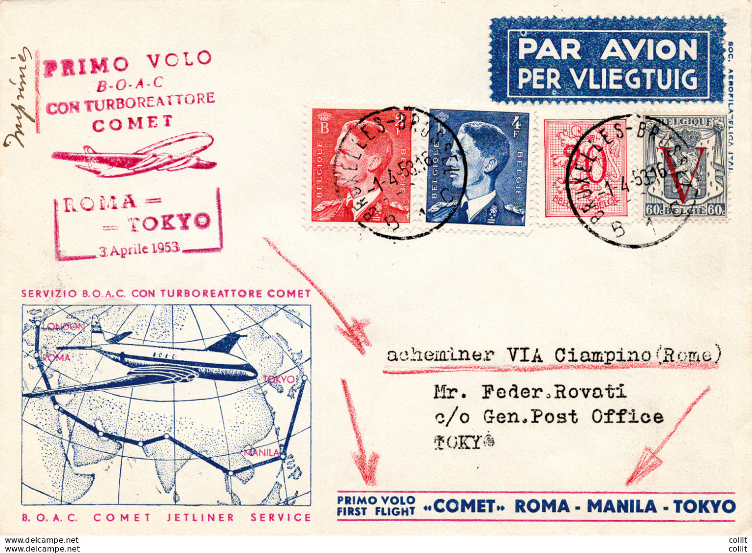 B.O.A.C. (Belgio) Roma/Manila Del 3.4.53 - Aerogramma Speciale - Poste Aérienne