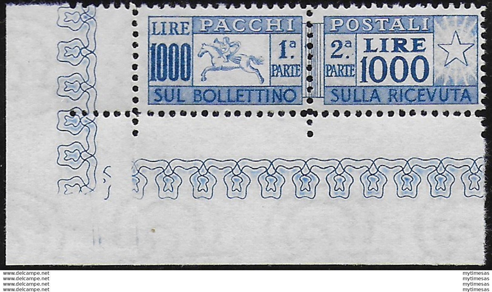 1954 Italia Pacchi Postali Lire 1.000 Cavallino Af MNH Sassone N. 81/I - Andere & Zonder Classificatie