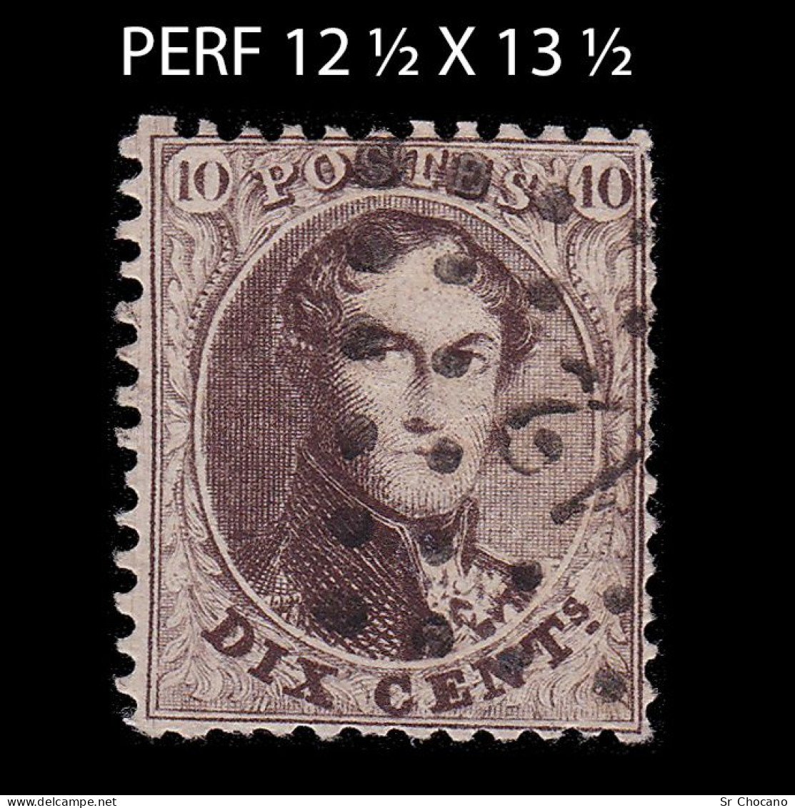 BELGIUM.1863.K. Leopold I.10c.YVERT 14C.CANCEL 12.PERF 12 ½ X 13 ½ - 1863-1864 Medaillen (13/16)