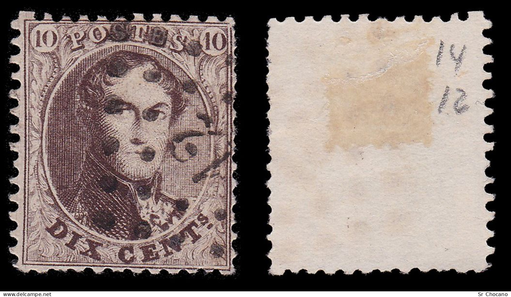 BELGIUM.1863.K. Leopold I.10c.YVERT 14C.CANCEL 12.PERF 12 ½ X 13 ½ - 1863-1864 Medaillen (13/16)