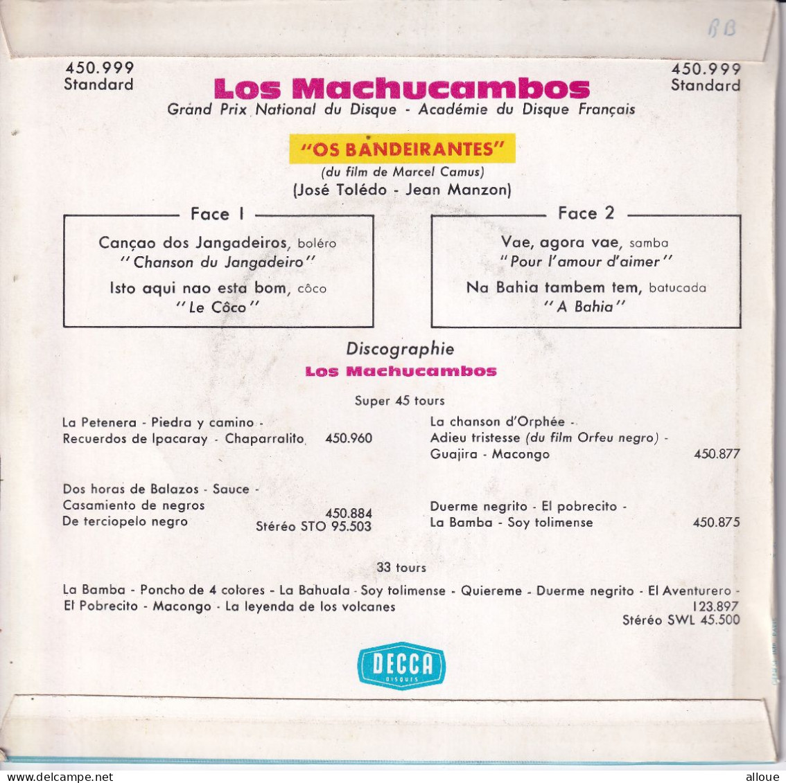 LOS MACHUCAMBOS - FR EP "OS BANDEIRANTES DU FILM DE MARCEL CAMUS - CANCAO DOS JANGADEIROS + 3 - Musiche Del Mondo