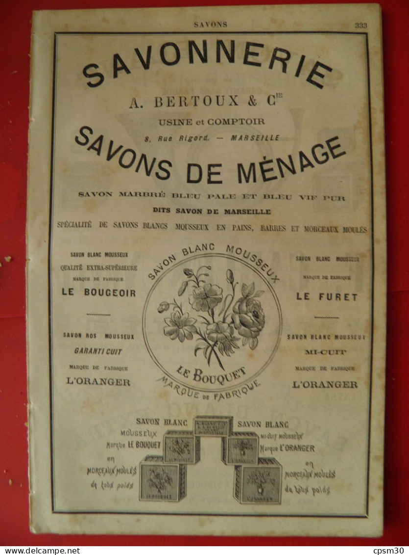 PUB 1884 - Savon Blanc F Carles Rue Abeilles Rue Joséphine 13 Marseille, Savon Ménage A Bertoux Rue Rigard 13 Marseille - Publicités