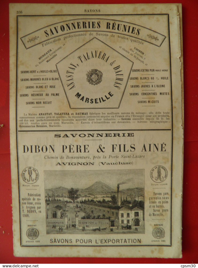 PUB 1884 - Savonnerie Marseillaise Rue Auphan, Savonnerie Vapeur Gavarry Rue Farjon, Talavera & Daumas, Dibon 84 Avignon - Publicités