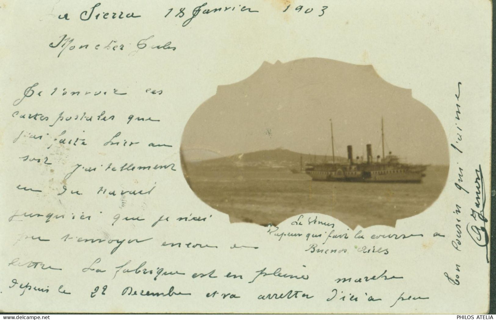 CPA CP Carte Photo Uruguay Bateau Vapeur Le Vénus Faisant Course à Buenos Aires Daté De 1903 Sierra - Uruguay